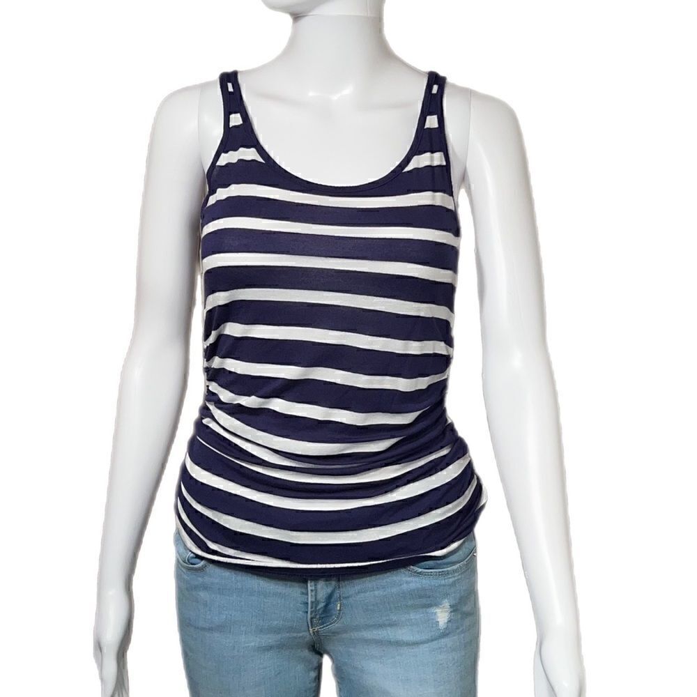 Navy Blue and White Striped Basic Tank - Picture 2 of 7